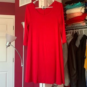 Red T-shirt Dress with 3/4 Sleeves